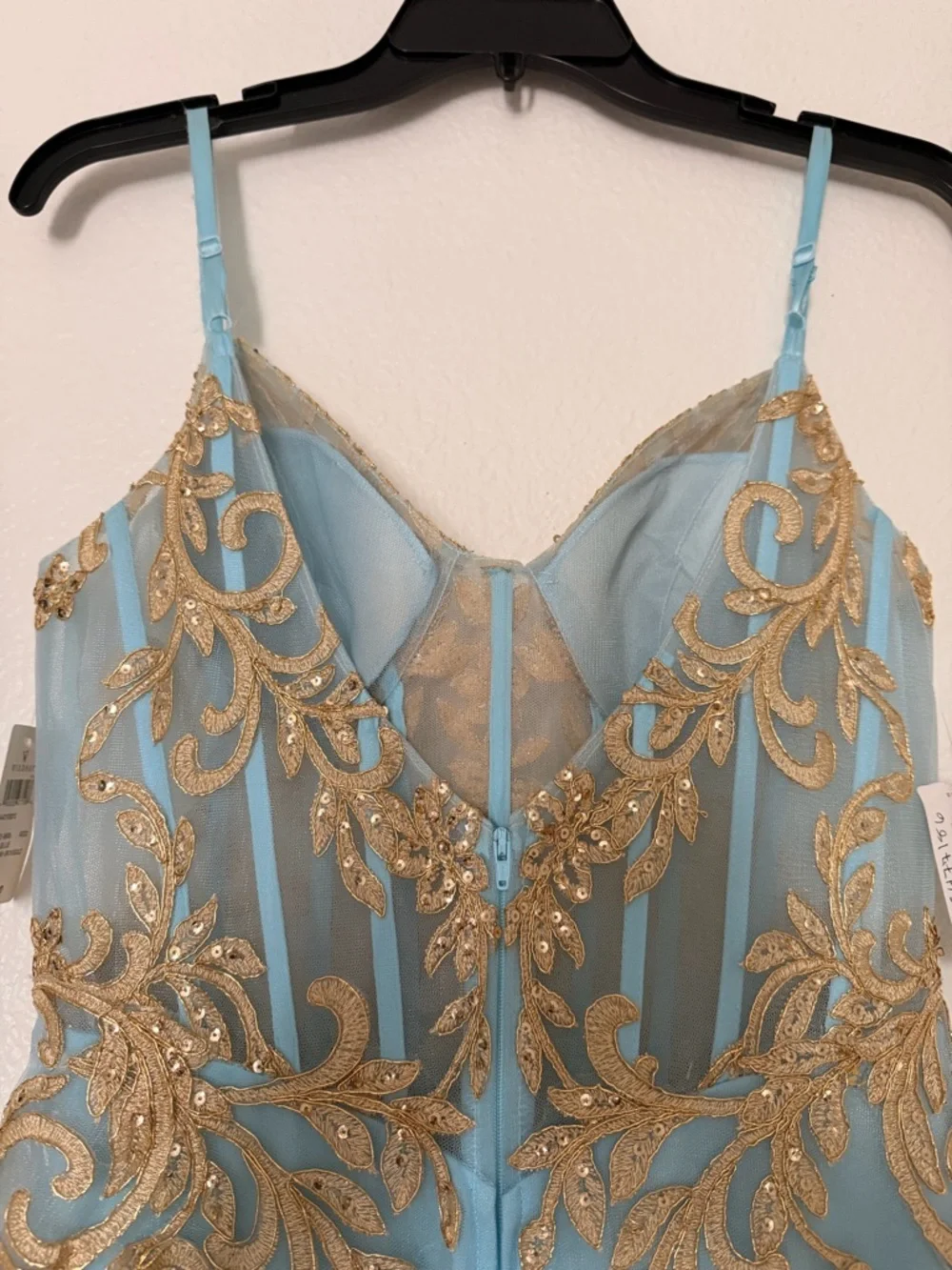 Windsor Blue and Gold Embroidered Tulle Gown - Picture 4 of 6
